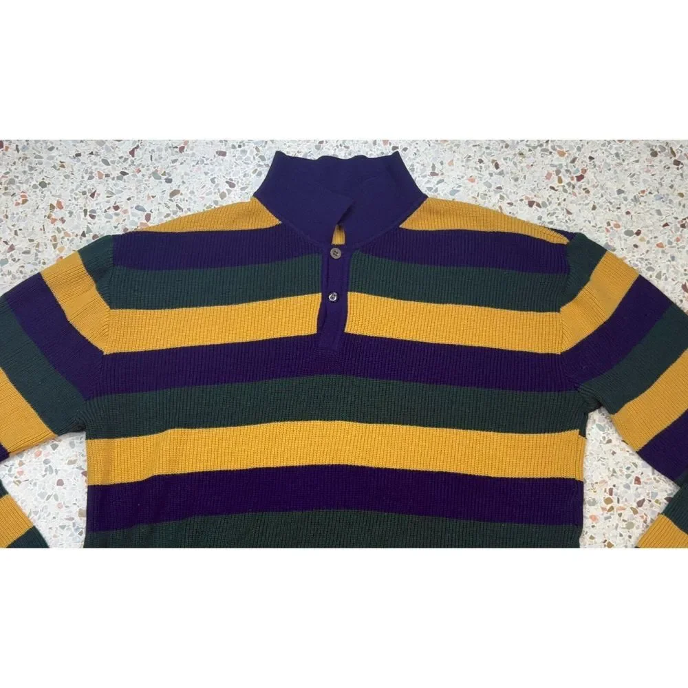The Hecht Co Rare Vtg‎ Men's Striped Made In Italy 1/4 Button Up Sweater Size L